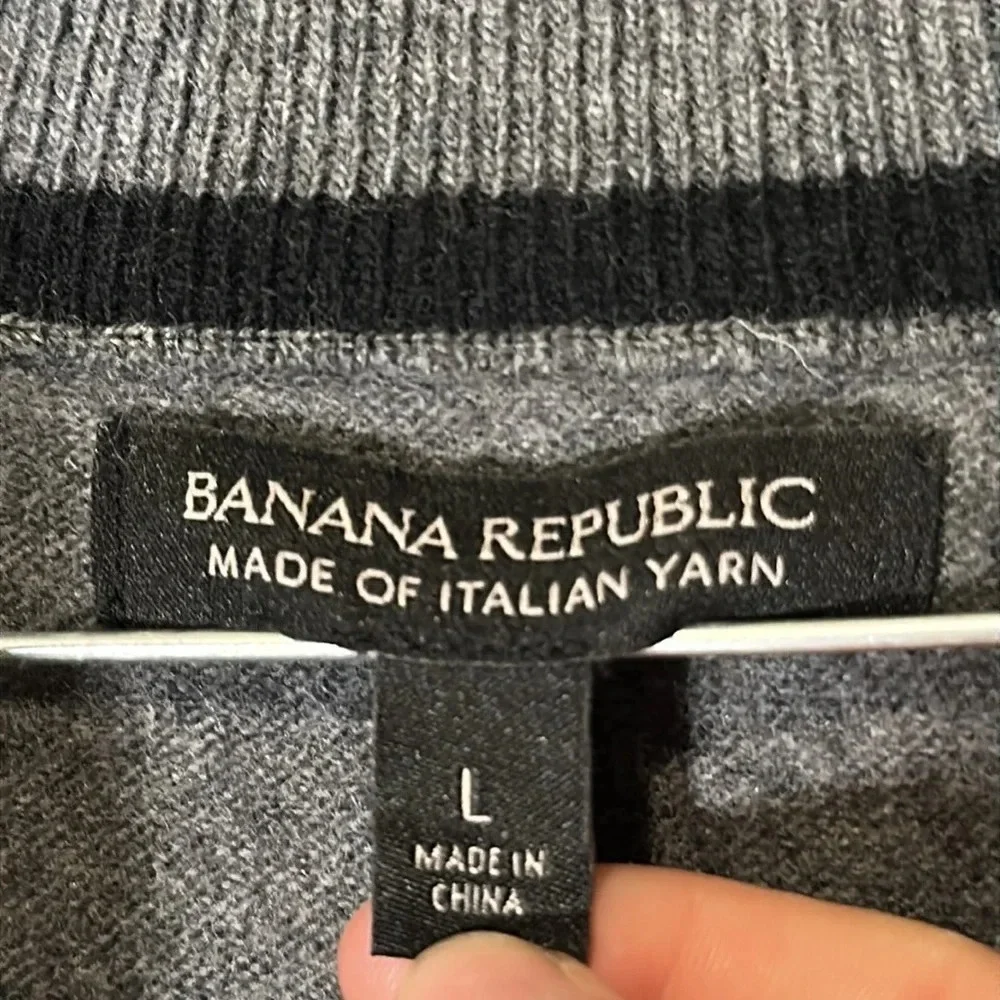 men’s gray Banana Republic Italian yarn merino wool 1/4 zip pullover size large